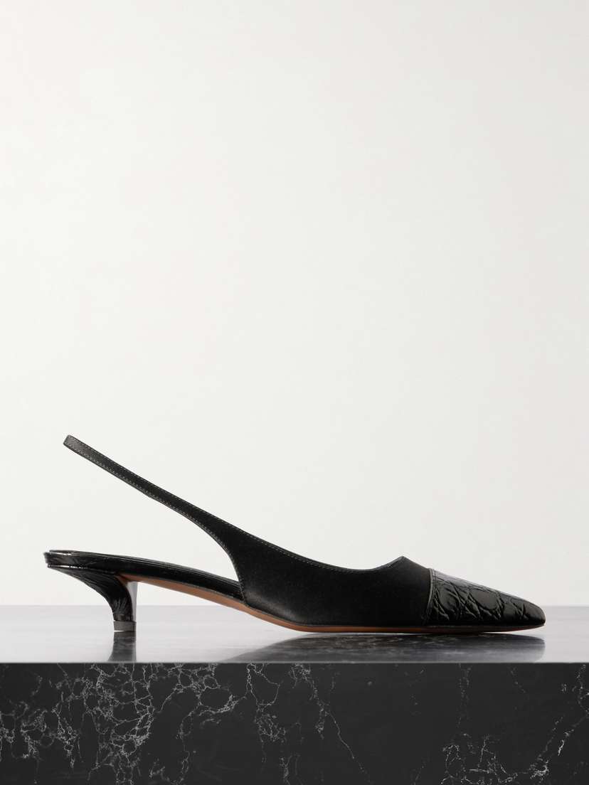 Paris Texas Miranda Croc-effect Leather-trimmed Satin Slingback Pumps