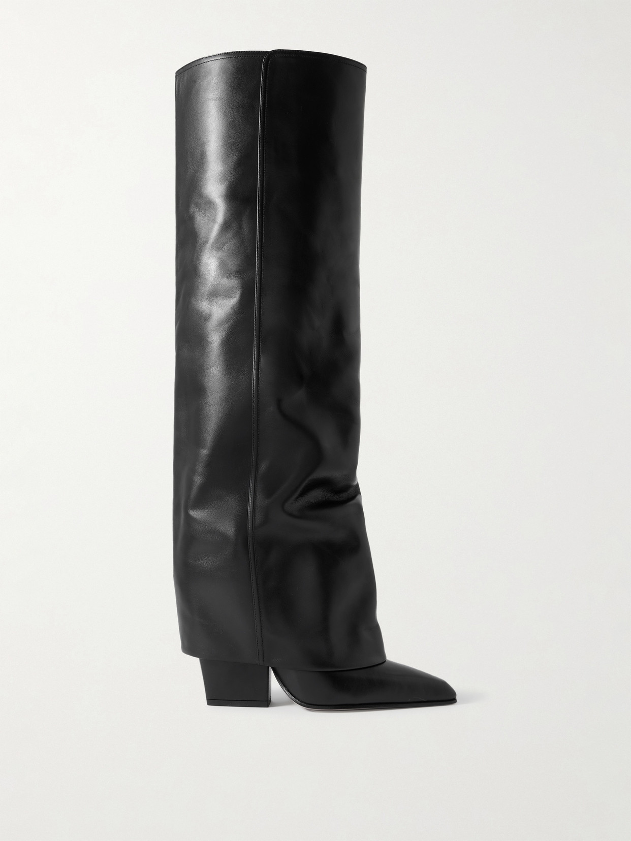 Paris Texas Jane Folded Leather Knee Boots In Black