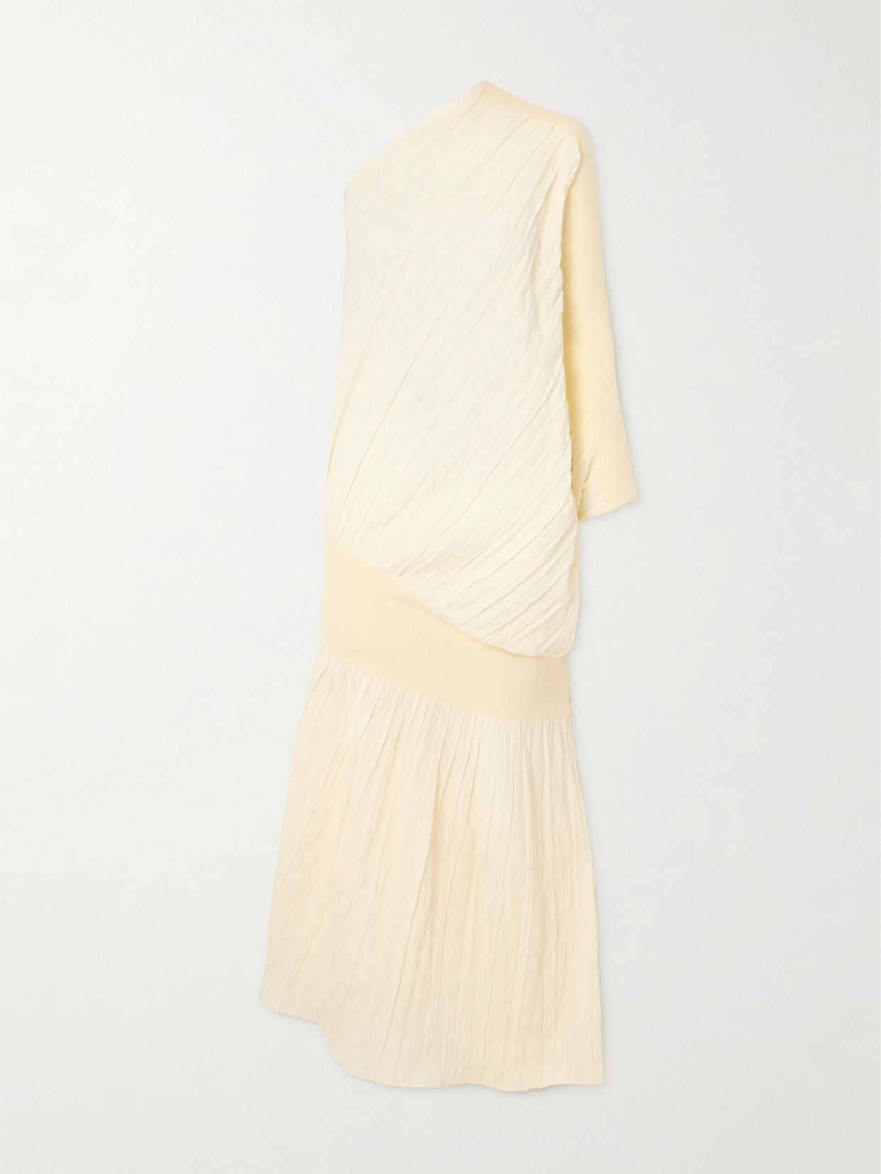 Dima Ayad One-shoulder Pleated Voile Gown In Cream