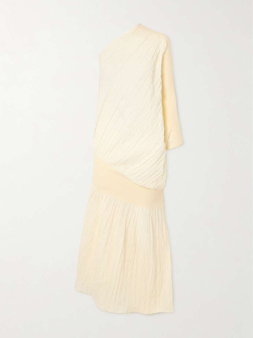 Dima Ayad One-shoulder Pleated Voile Gown
