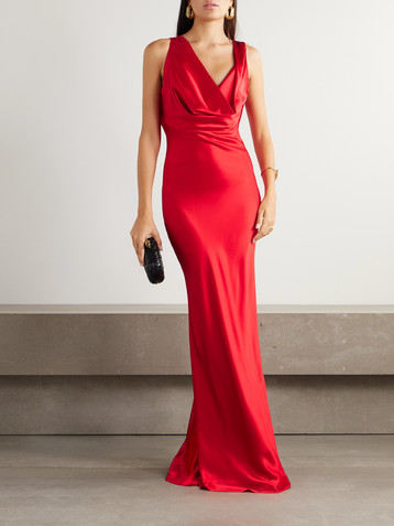 Michael Lo Sordo Open-back draped silk-satin gown