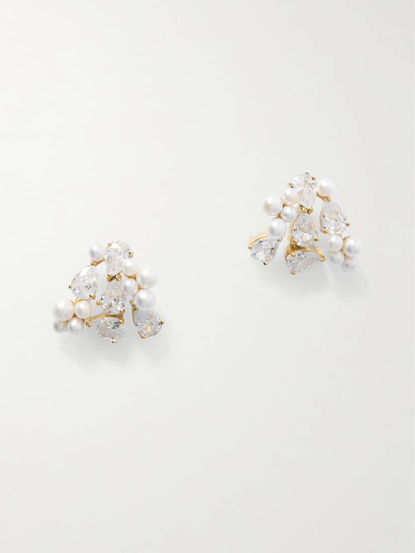 Completedworks plated Recycled Silver, Cubic Zirconia And Pearl Earrings