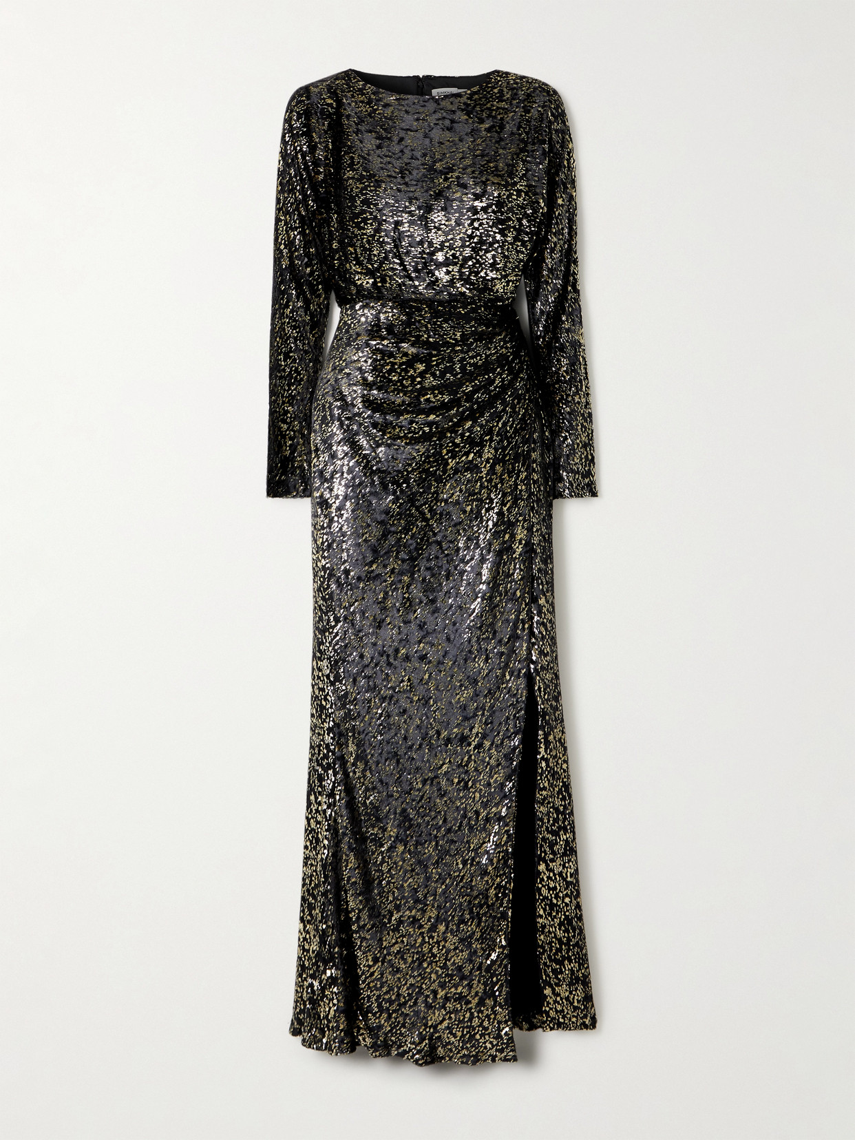 SIMKHAI - Angelique Ruched Metallic Fil Coupé Velvet Gown - Black