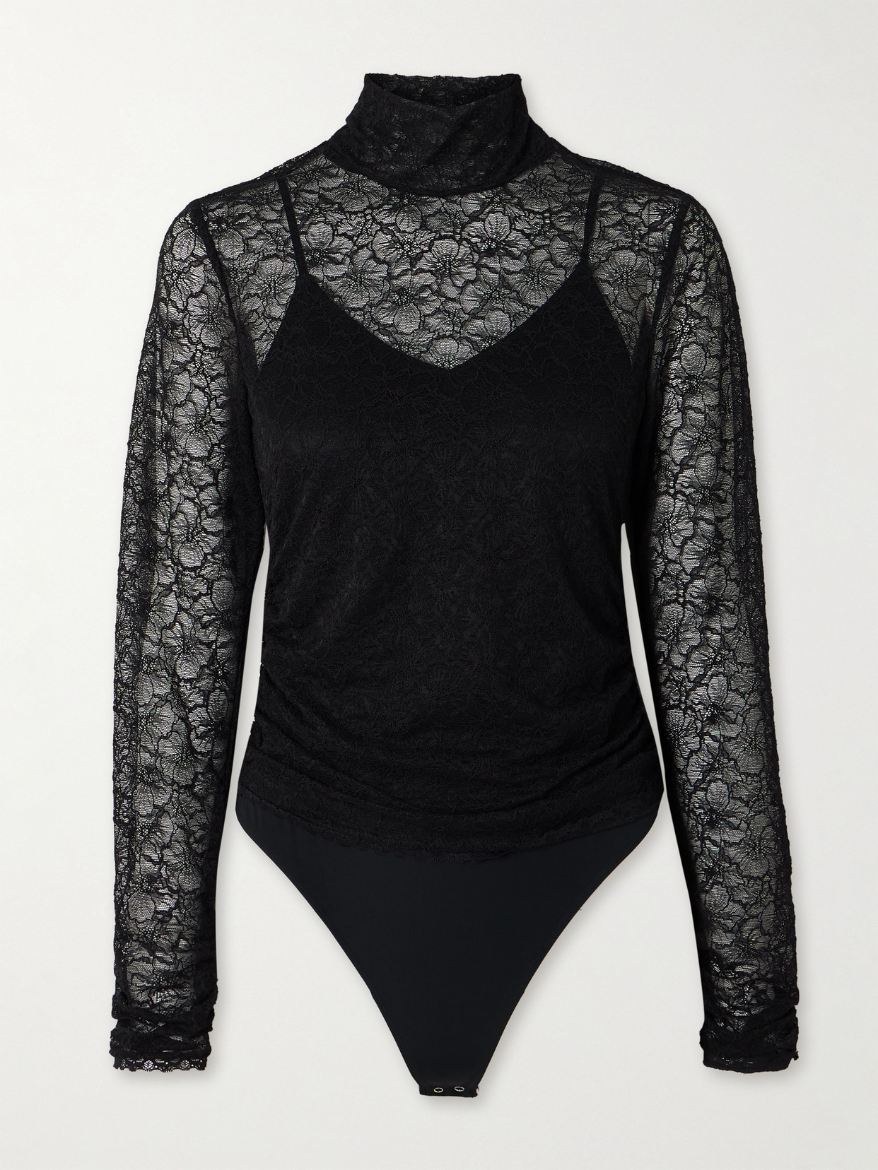 SIMKHAI - Zurie Lace And Stretch-jersey Turtleneck Bodysuit - Black