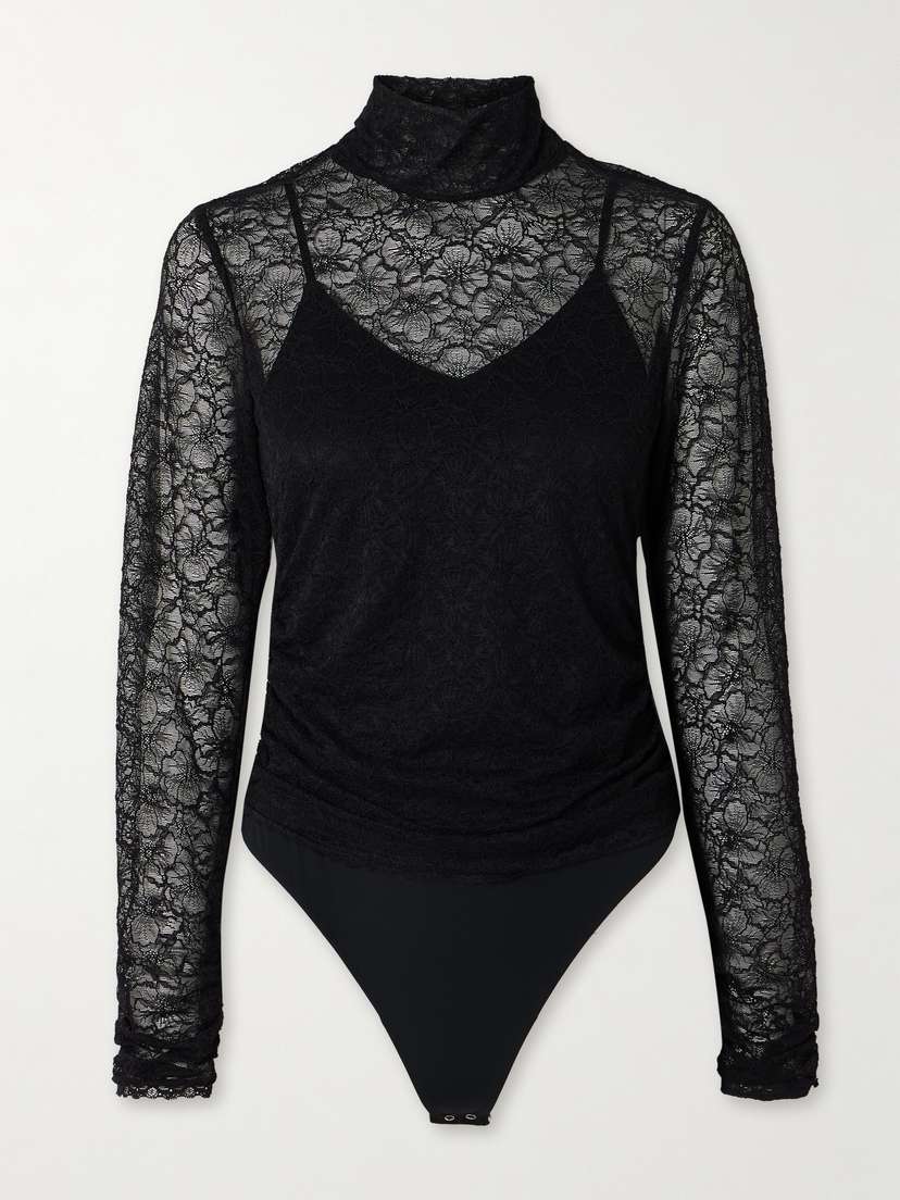 Simkhai Zurie Lace And Stretch-jersey Turtleneck Bodysuit