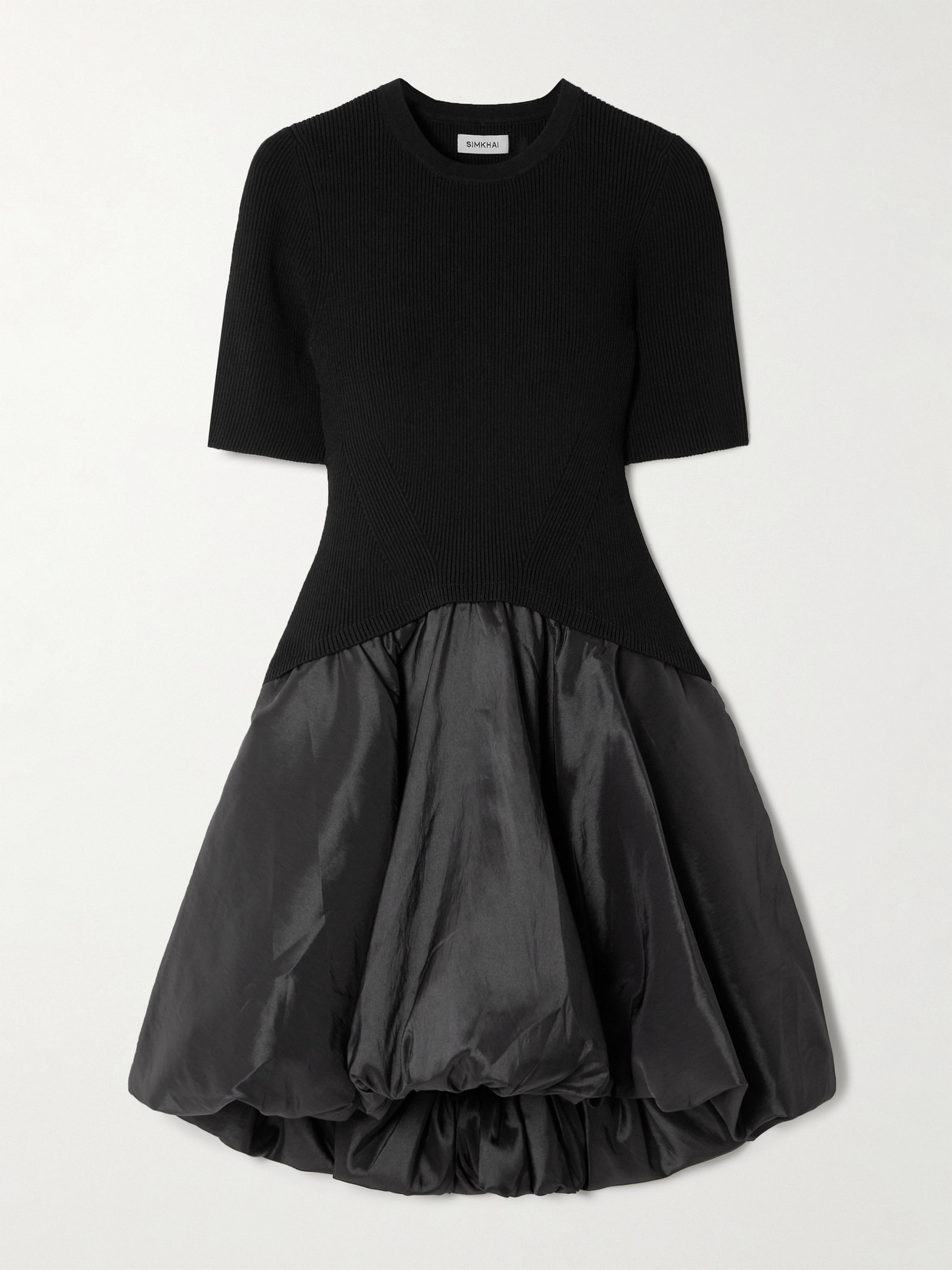SIMKHAI - Kenny Ribbed-knit And Pleated Taffeta Mini Dress - Black