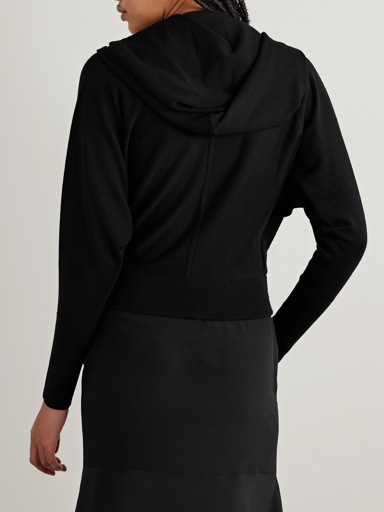 Simkhai Riley Cropped Wrap-effect Merino Wool Hoodie In Black