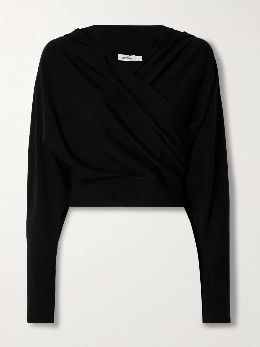 Simkhai Riley Cropped Wrap-effect Merino Wool Hoodie