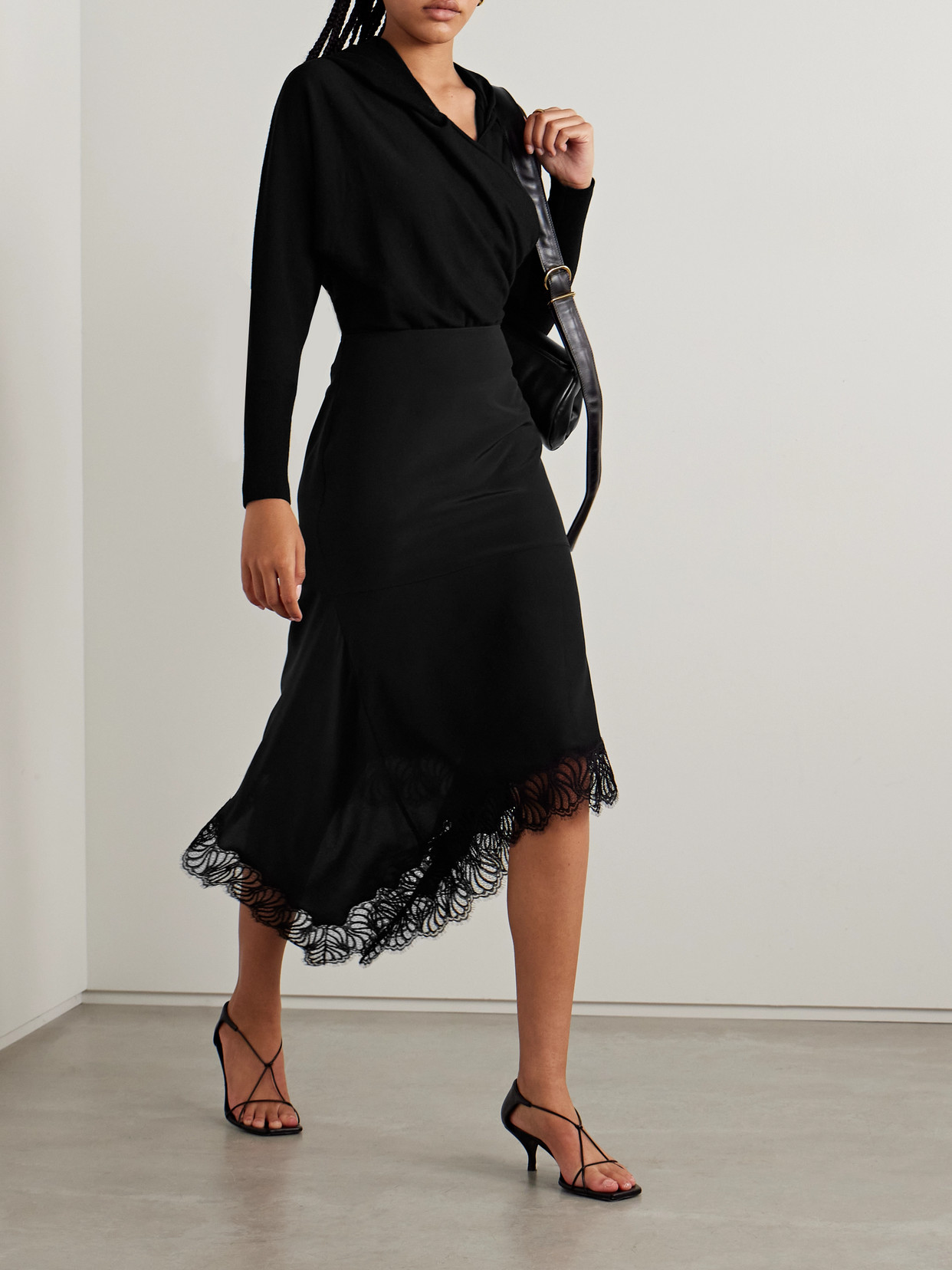 Simkhai Riley Cropped Wrap-effect Merino Wool Hoodie In Black