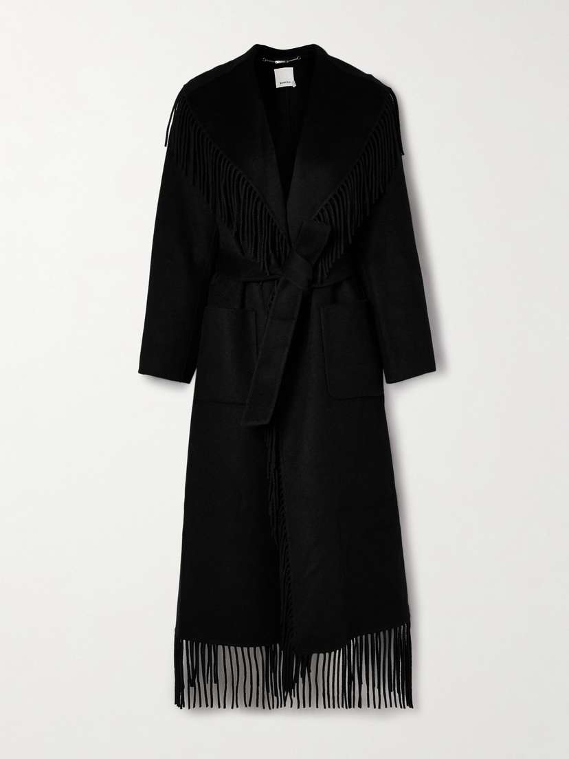Simkhai Carrie Belted Fringed Wool-blend Felt Coat - x large