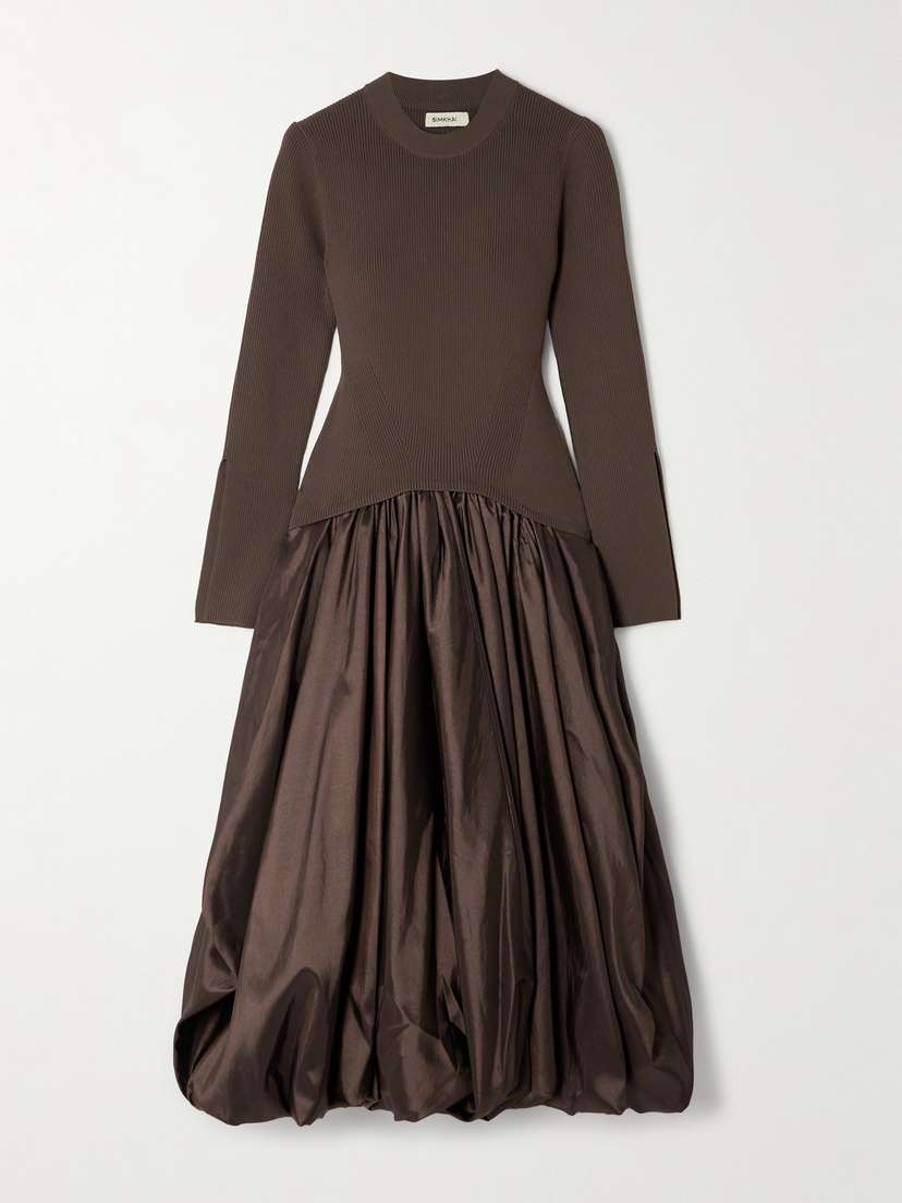 Simkhai Kenlie Ribbed-knit And Pleated Taffeta Midi Dress - x large