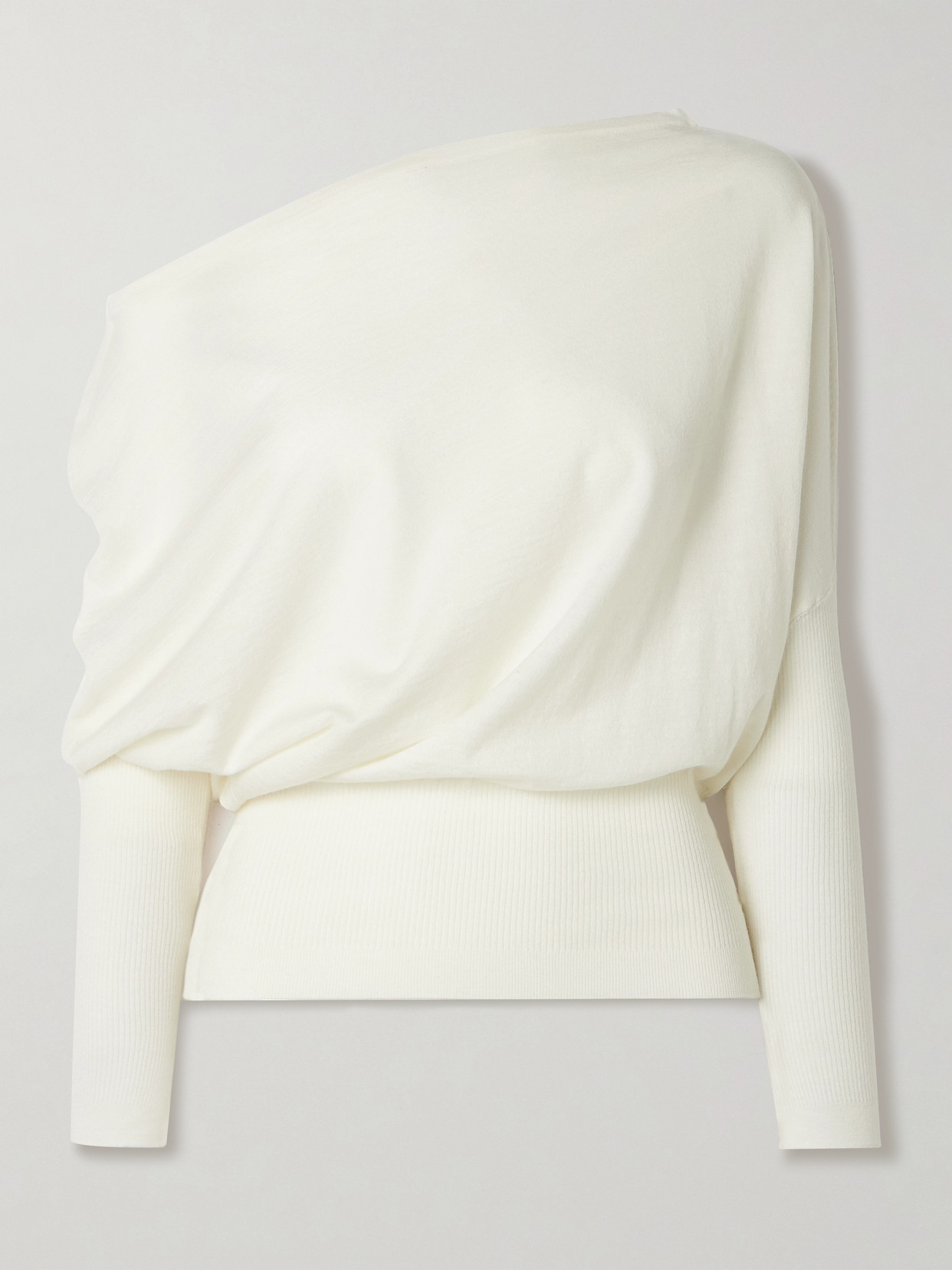 SIMKHAI - Lavina Asymmetric Off-the-shoulder Ribbed Wool-blend Sweater - Ivory