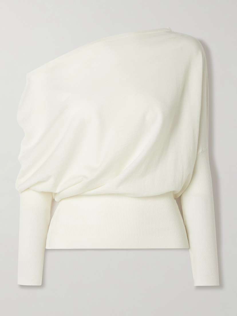 Simkhai Lavina Asymmetric Off-the-shoulder Ribbed Wool-blend Sweater - x large