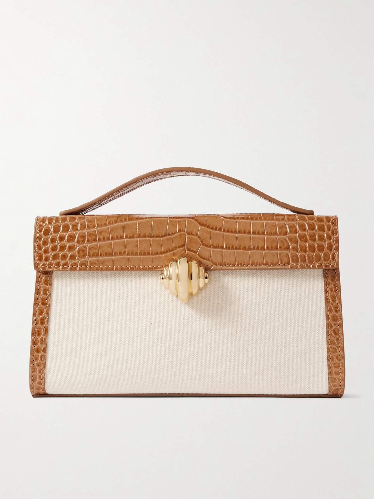 Aquazzura + Alex Rivière Croc-effect Leather-trimmed Canvas Clutch In Brown