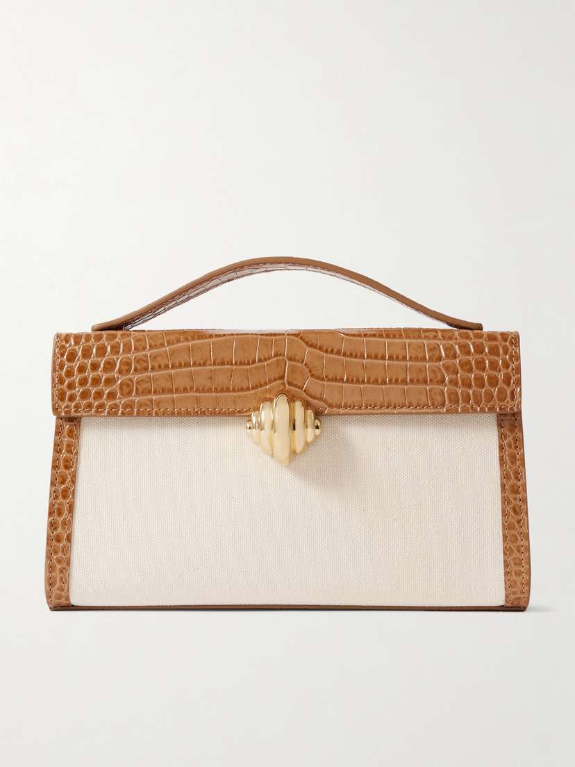 Aquazzura + Alex Rivière Croc-effect Leather-trimmed Canvas Clutch