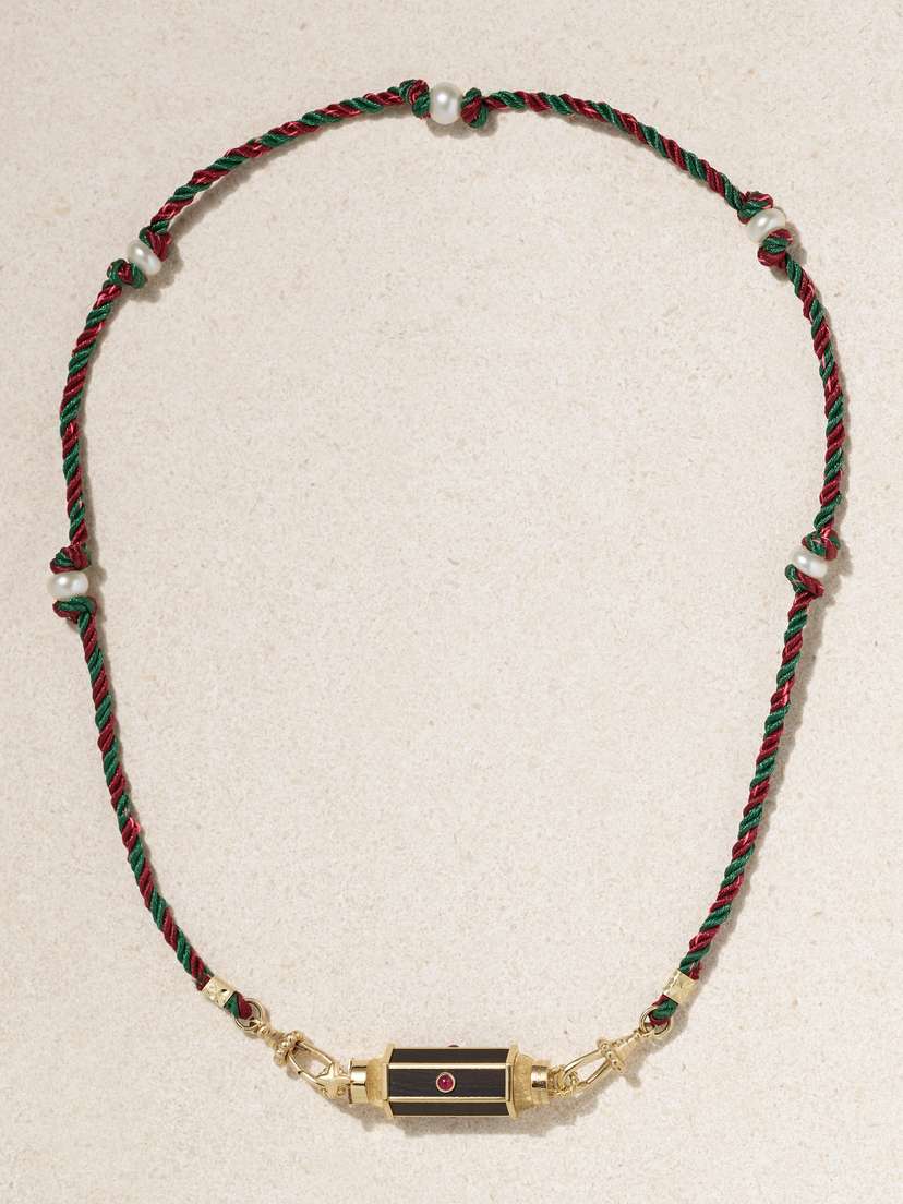 Marie Lichtenberg Baby Locket 18-karat Gold, Wood, Ruby And Pearl Necklace