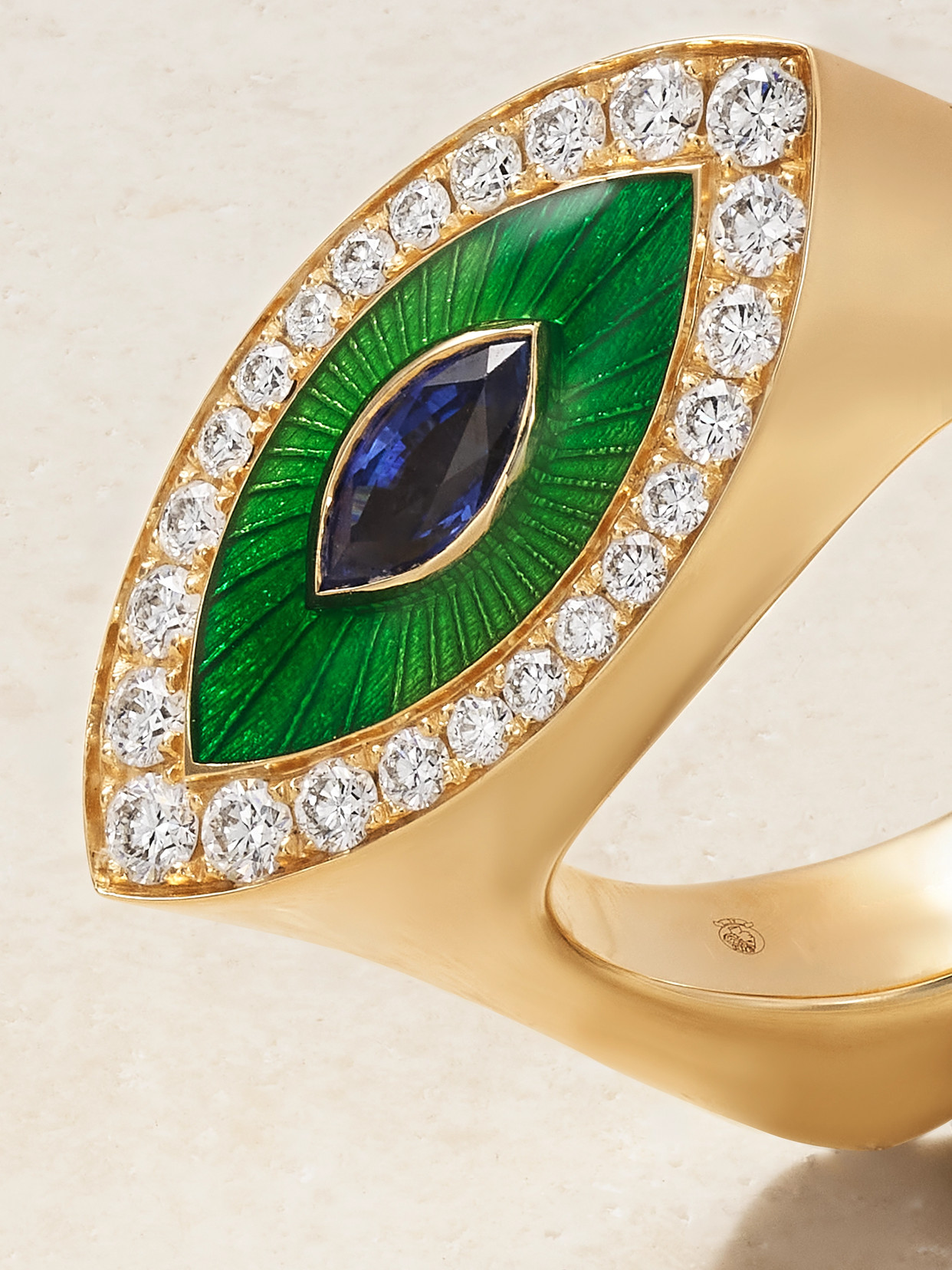 Marie Lichtenberg Evil Eye 18-karat Gold, Enamel, Diamond And Sapphire Ring In Green