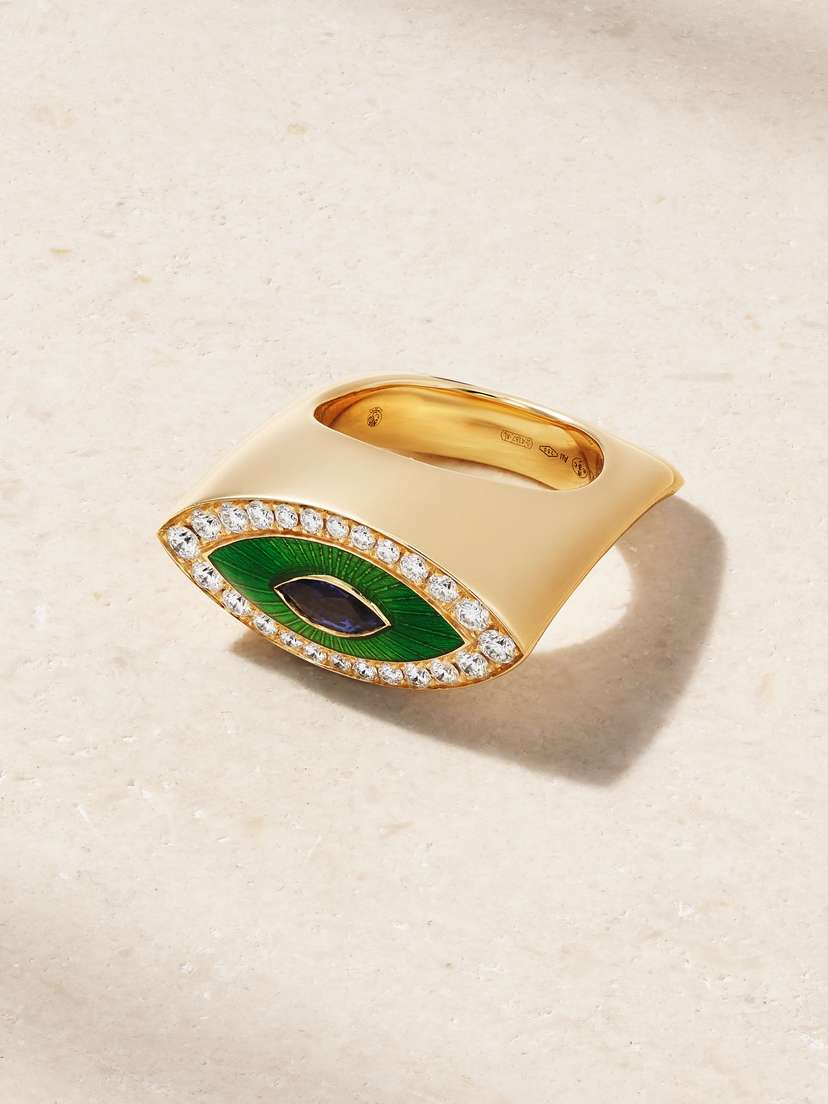 Marie Lichtenberg Evil Eye 18-karat Gold, Enamel, Diamond And Sapphire Ring