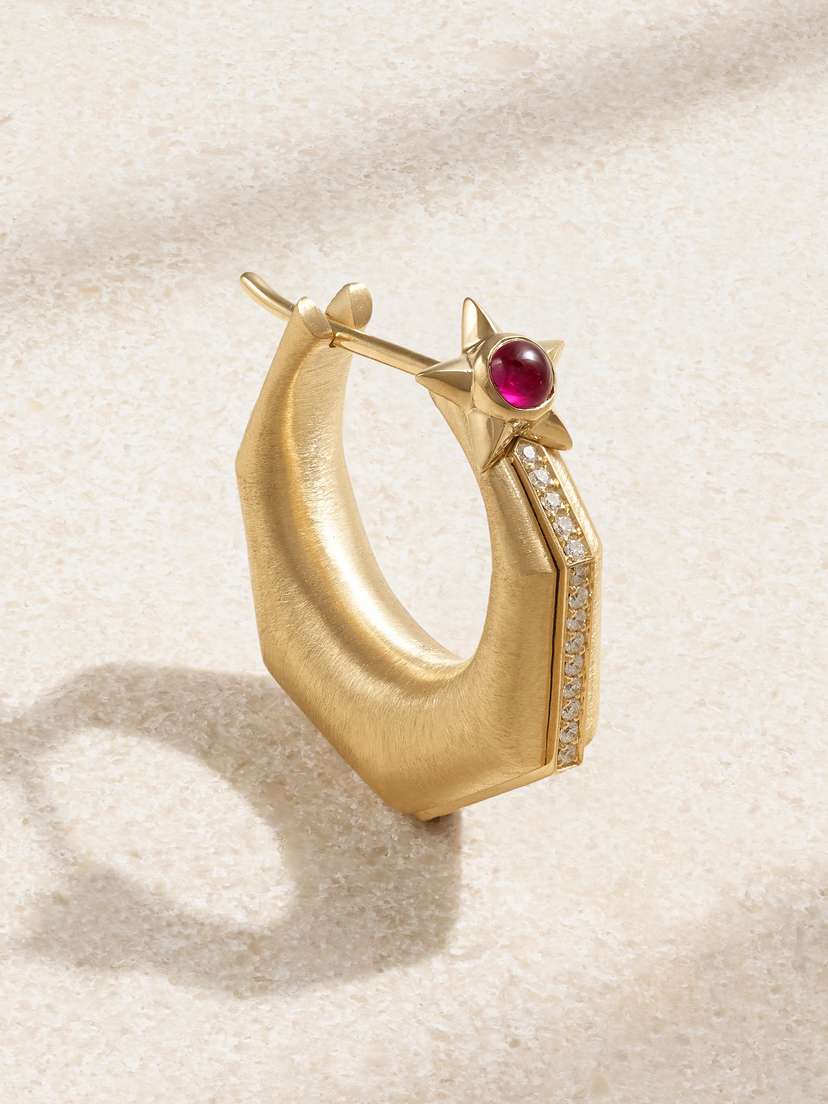 Marie Lichtenberg Baba 18-karat Gold, Ruby And Diamond Single Hoop Earring
