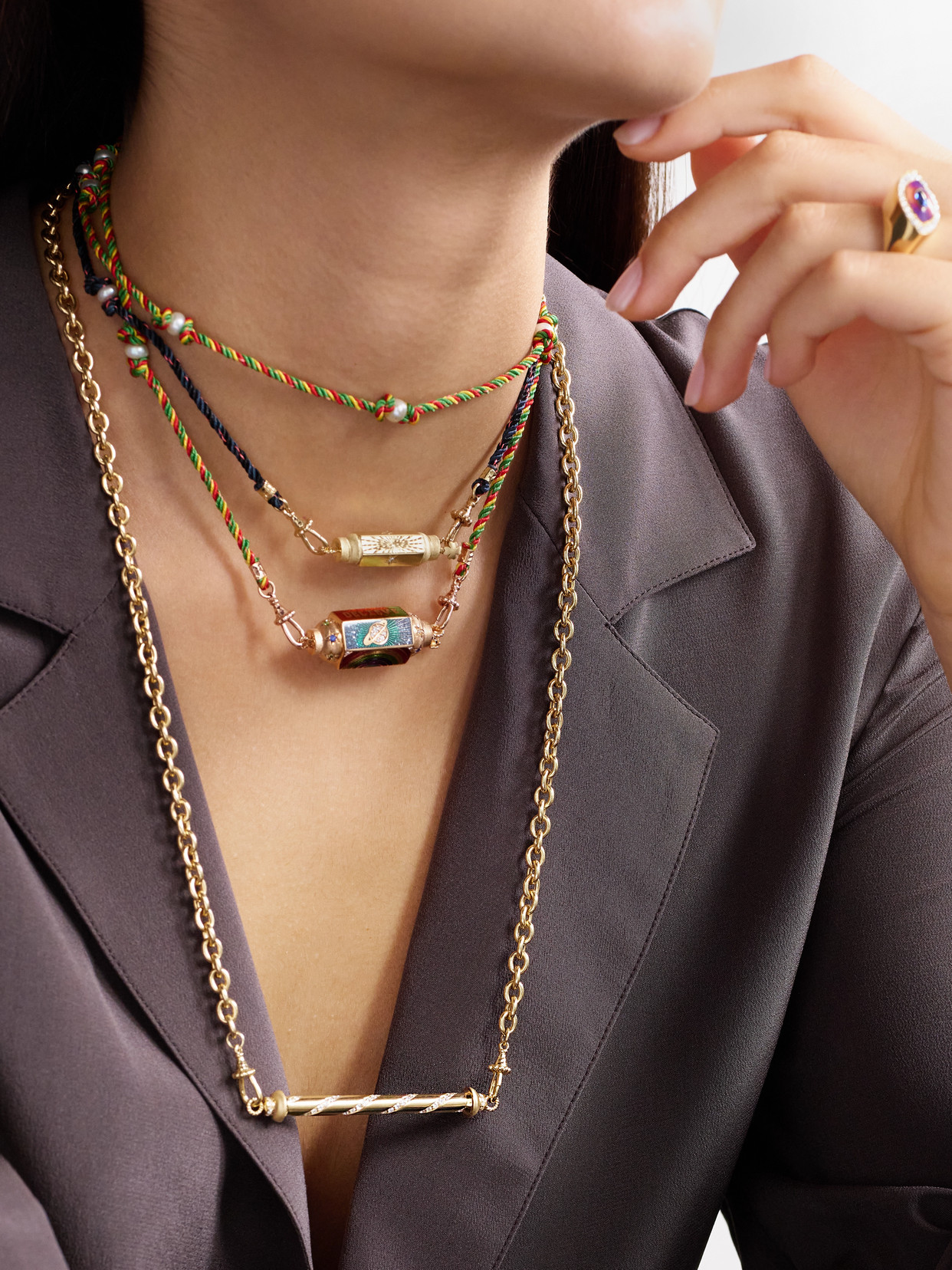 Shop Marie Lichtenberg Candy Cane 18-karat Gold Diamond Necklace