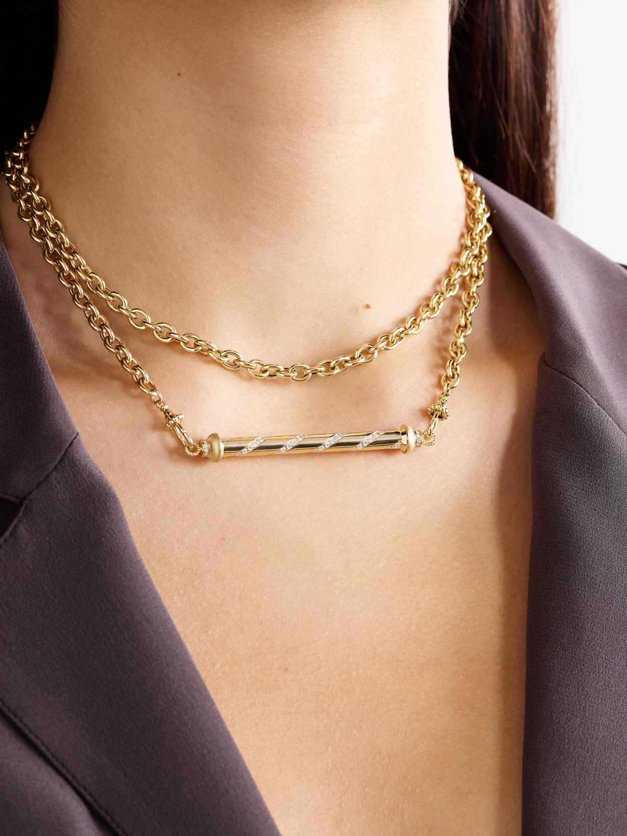 MARIE LICHTENBERG CANDY CANE 18-KARAT GOLD DIAMOND NECKLACE