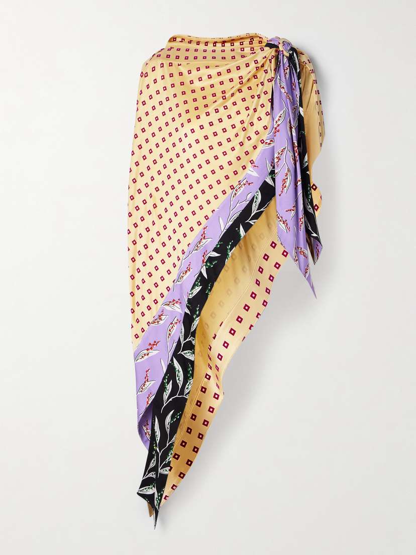 Rabanne Draped Flocked Printed Satin Shawl