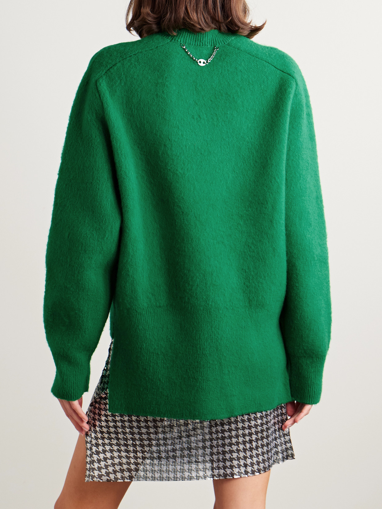 Chain-Embellished Brushed-Wool Sweater
