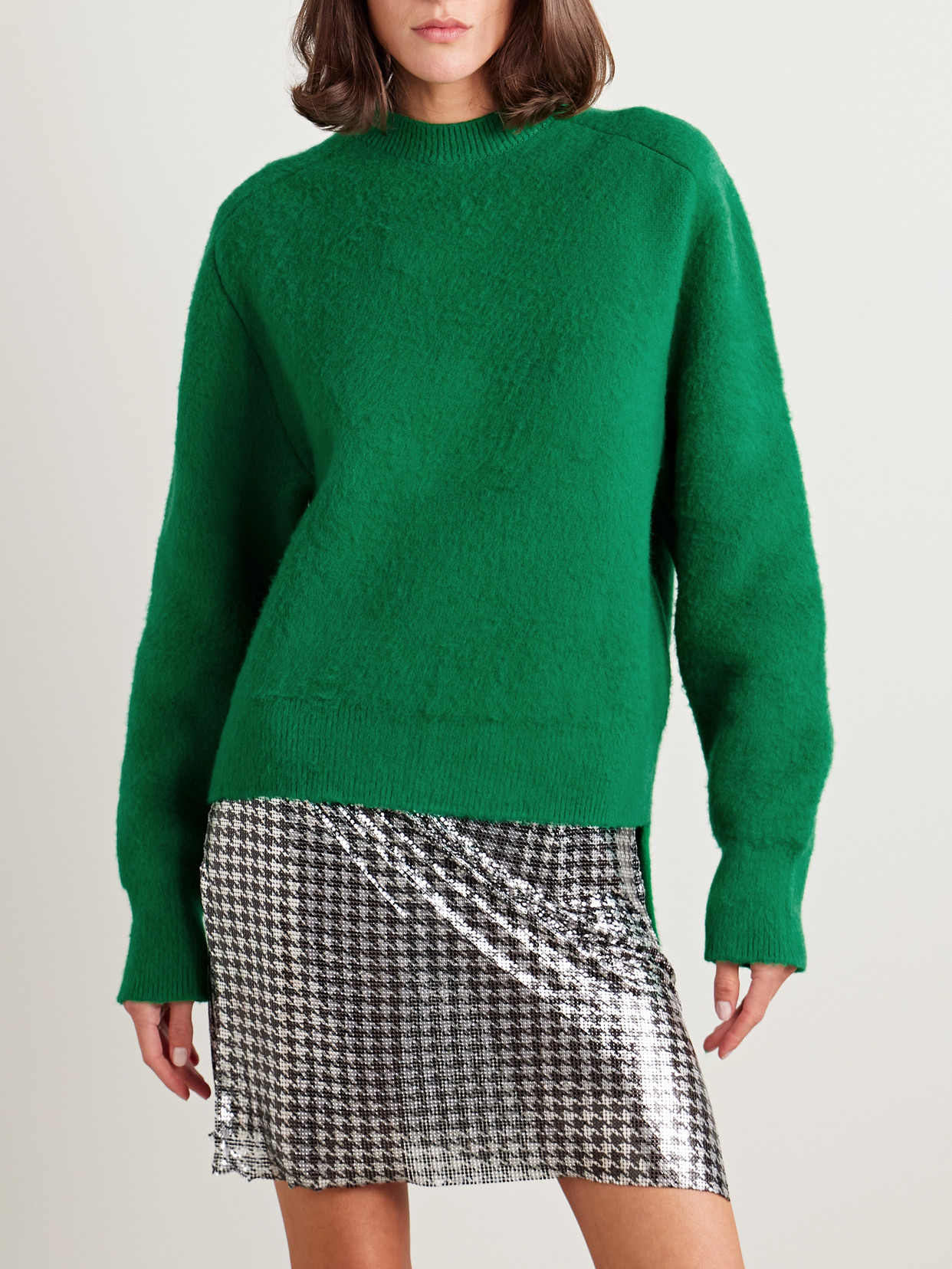 Chain-Embellished Brushed-Wool Sweater