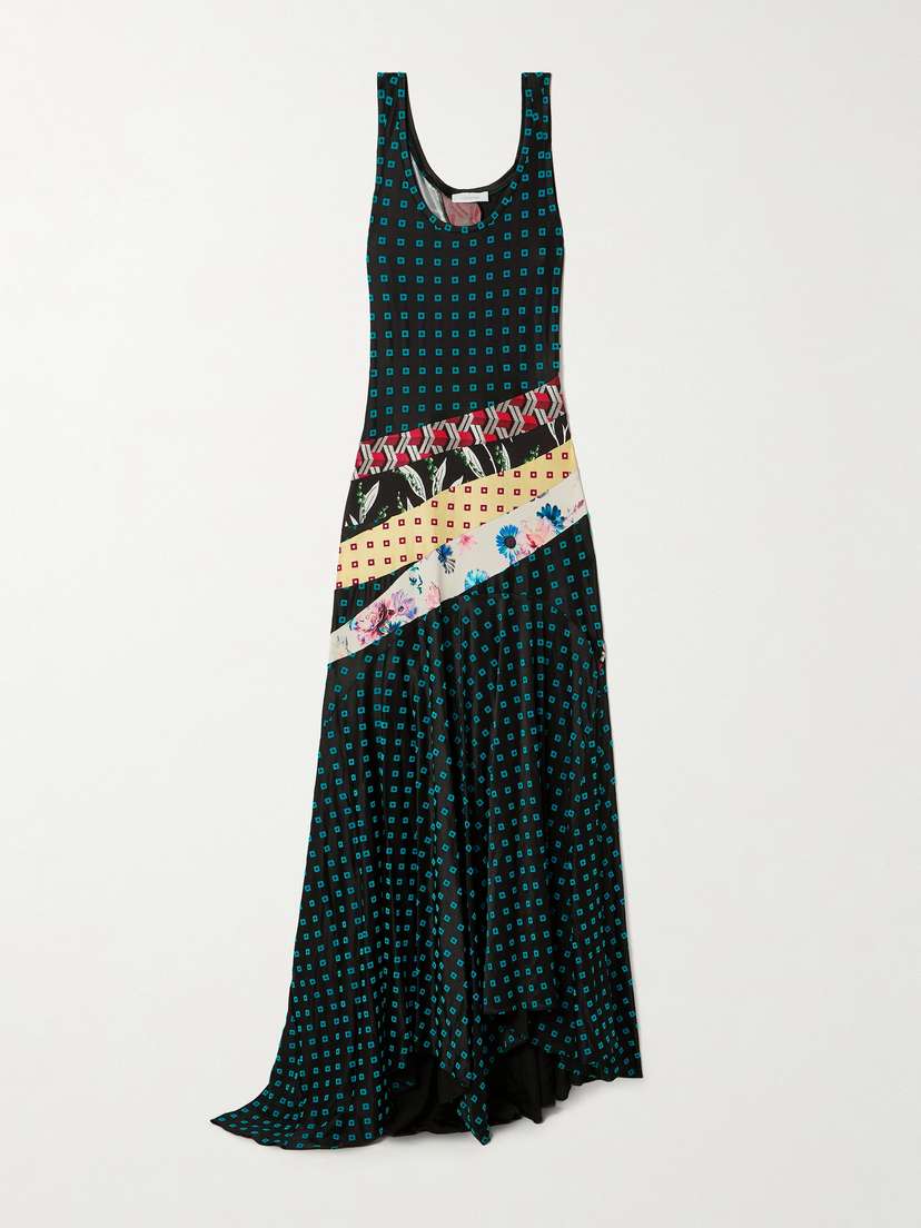 Rabanne Asymmetric Paneled Jersey Maxi Dress