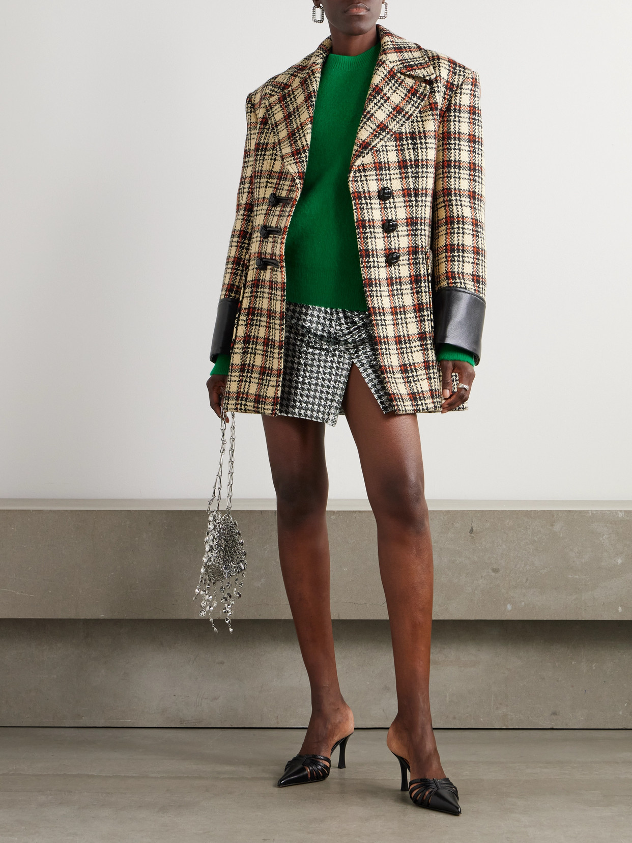 Rabanne Checked Wool And Cotton-blend Blazer In Brown