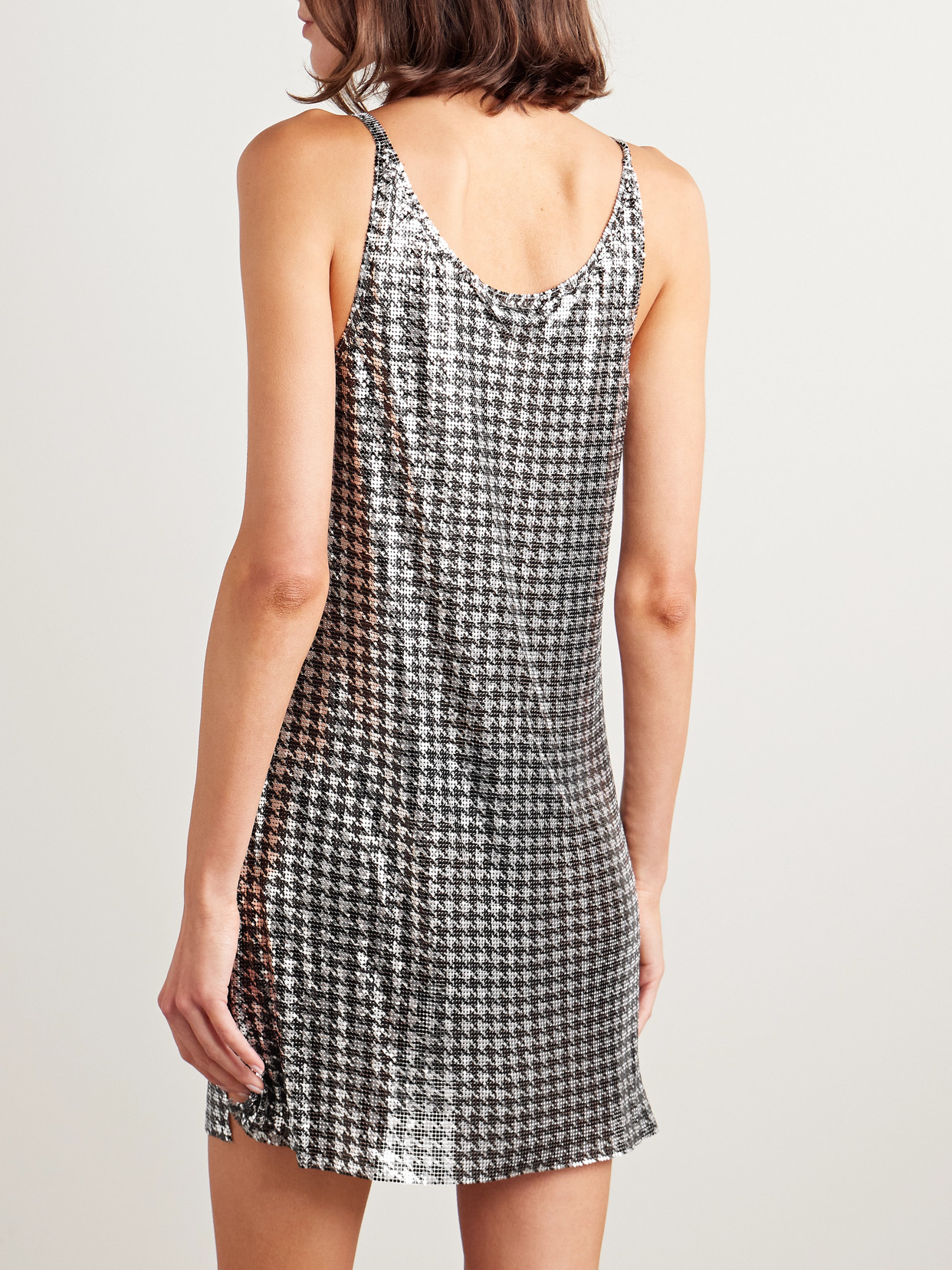 Rabanne Houndstooth Chainmail Mini Dress In Silver