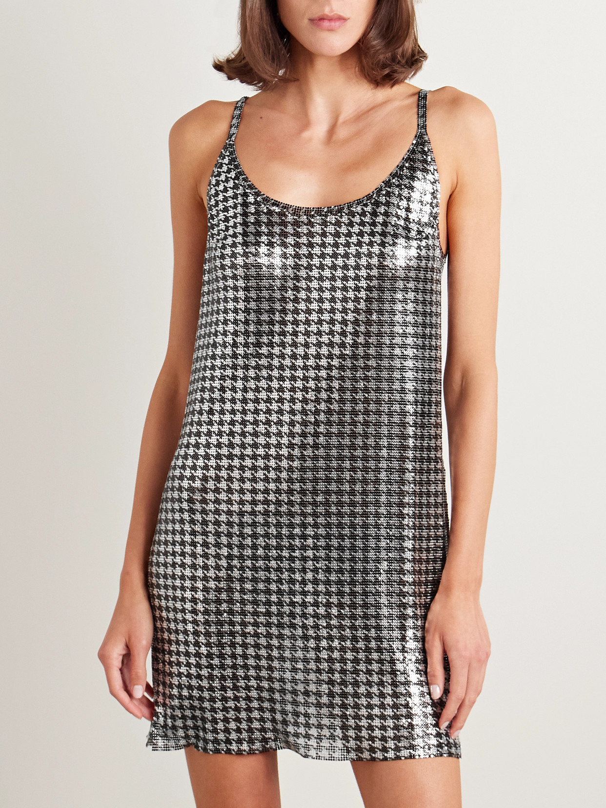 Rabanne Houndstooth Chainmail Mini Dress In Silver