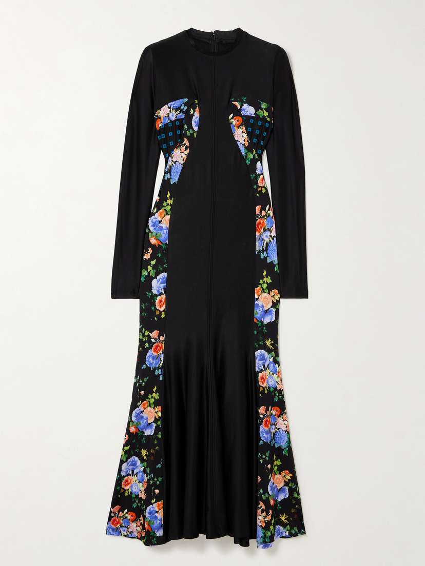 Rabanne Paneled Printed Satin-jersey Maxi Dress