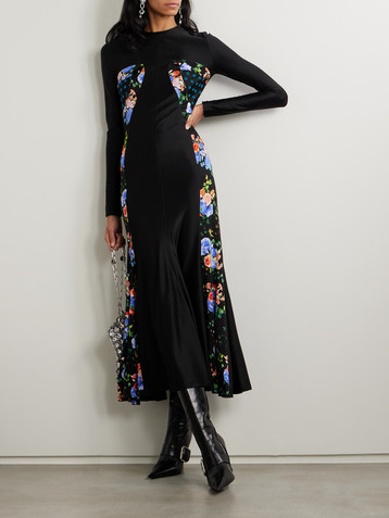 Rabanne Paneled printed satin-jersey maxi dress