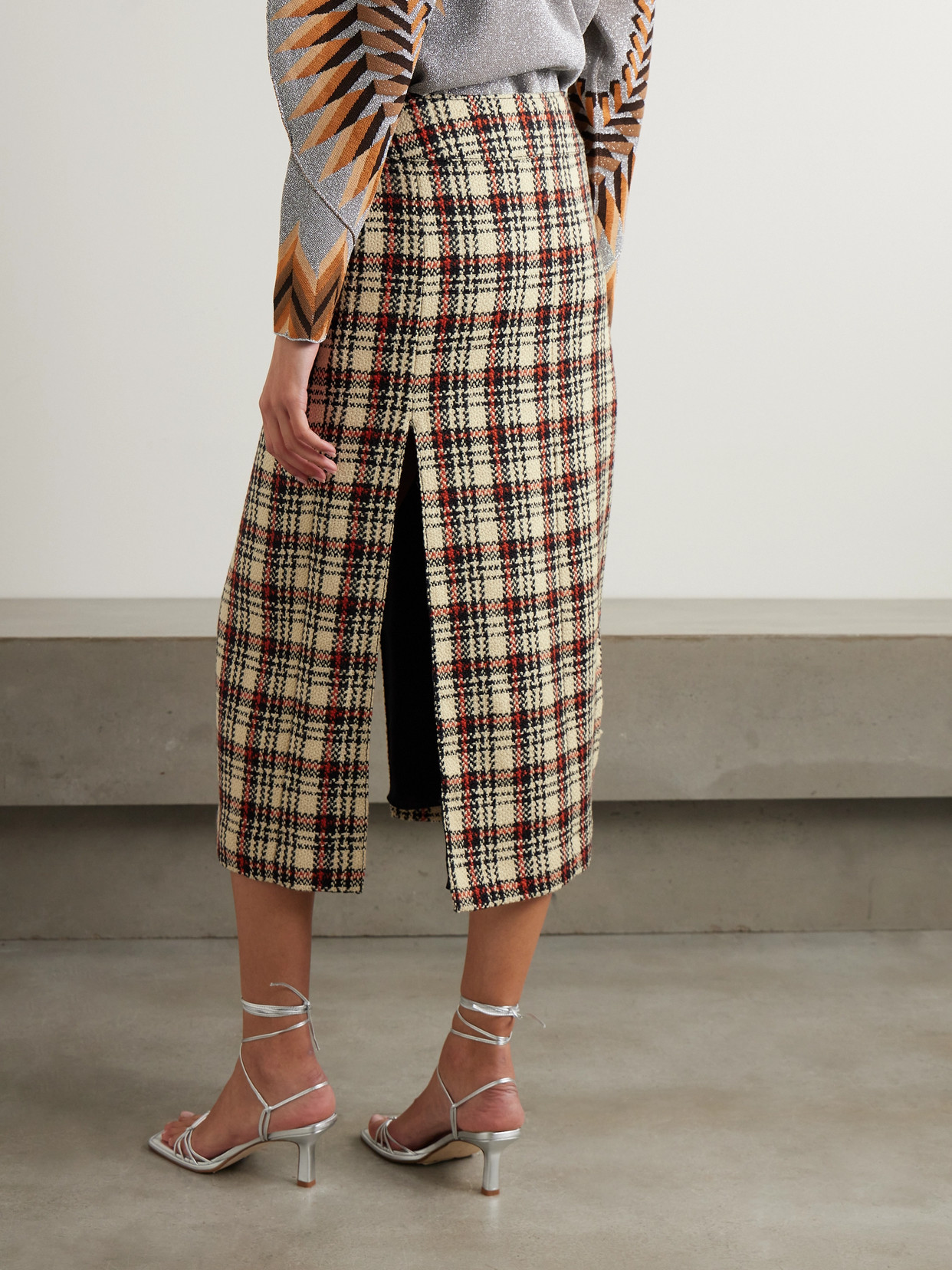 Checked Wool-Blend Tweed Midi