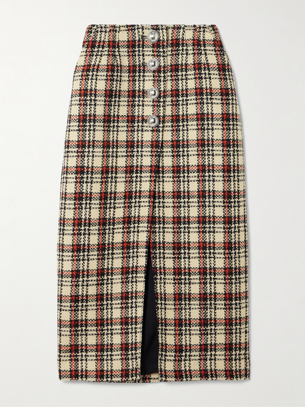 RABANNE - Checked Wool-blend Tweed Midi Skirt - Brown