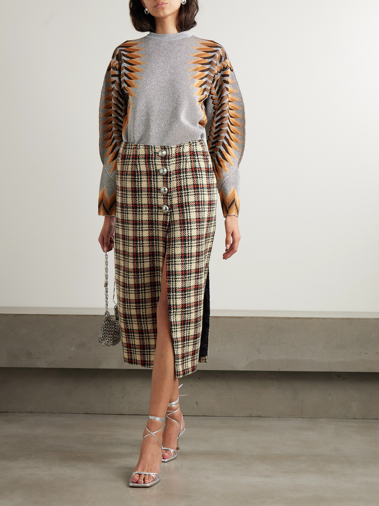 Checked Wool-Blend Tweed Midi