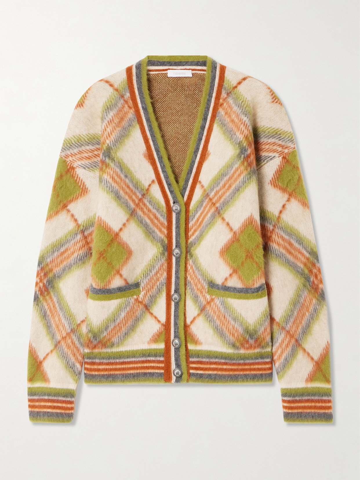 Rabanne Checked Brushed Jacquard-knit Cardigan In Brown
