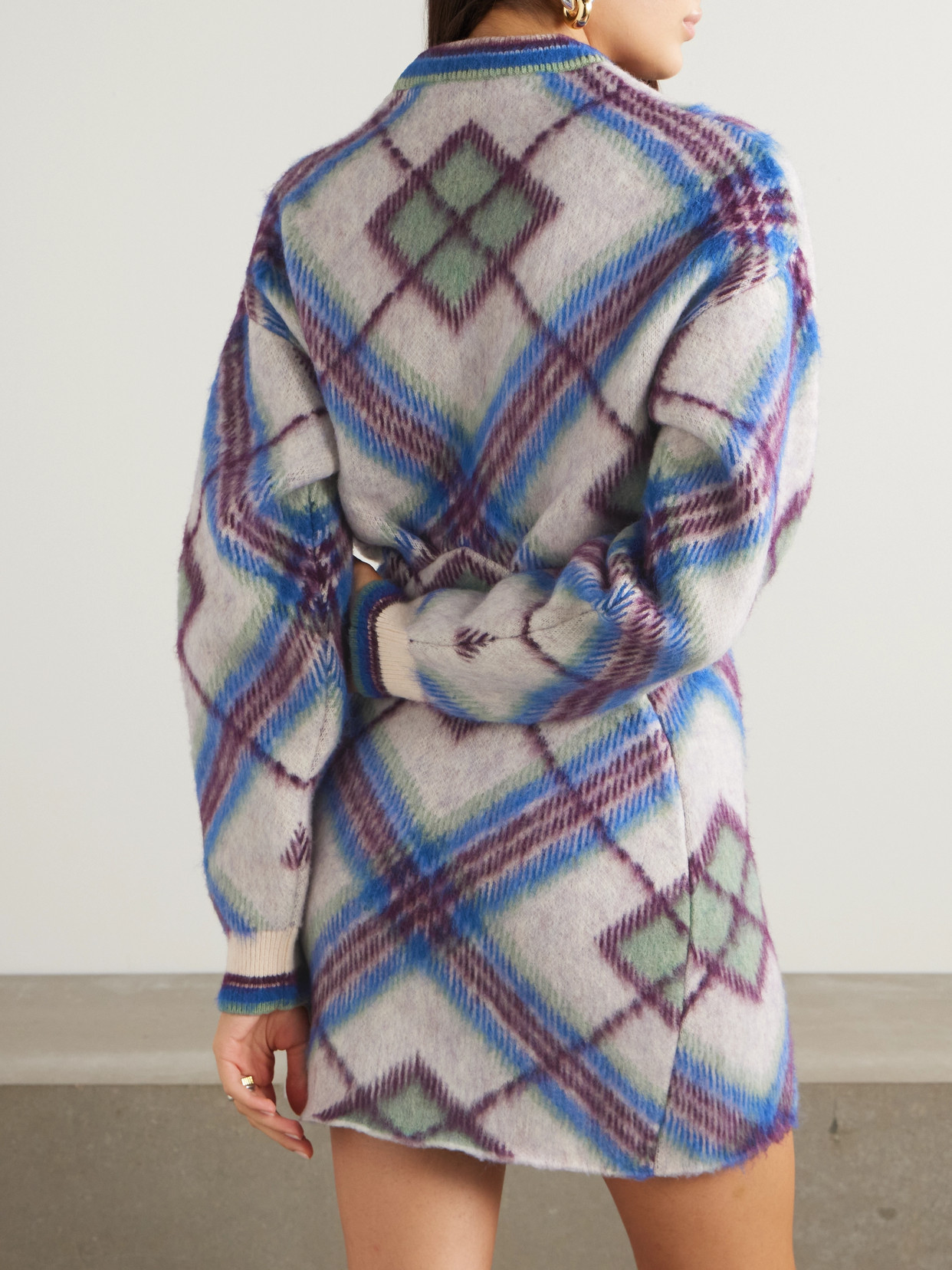 Rabanne Checked Knitted Mini Dress In Blue