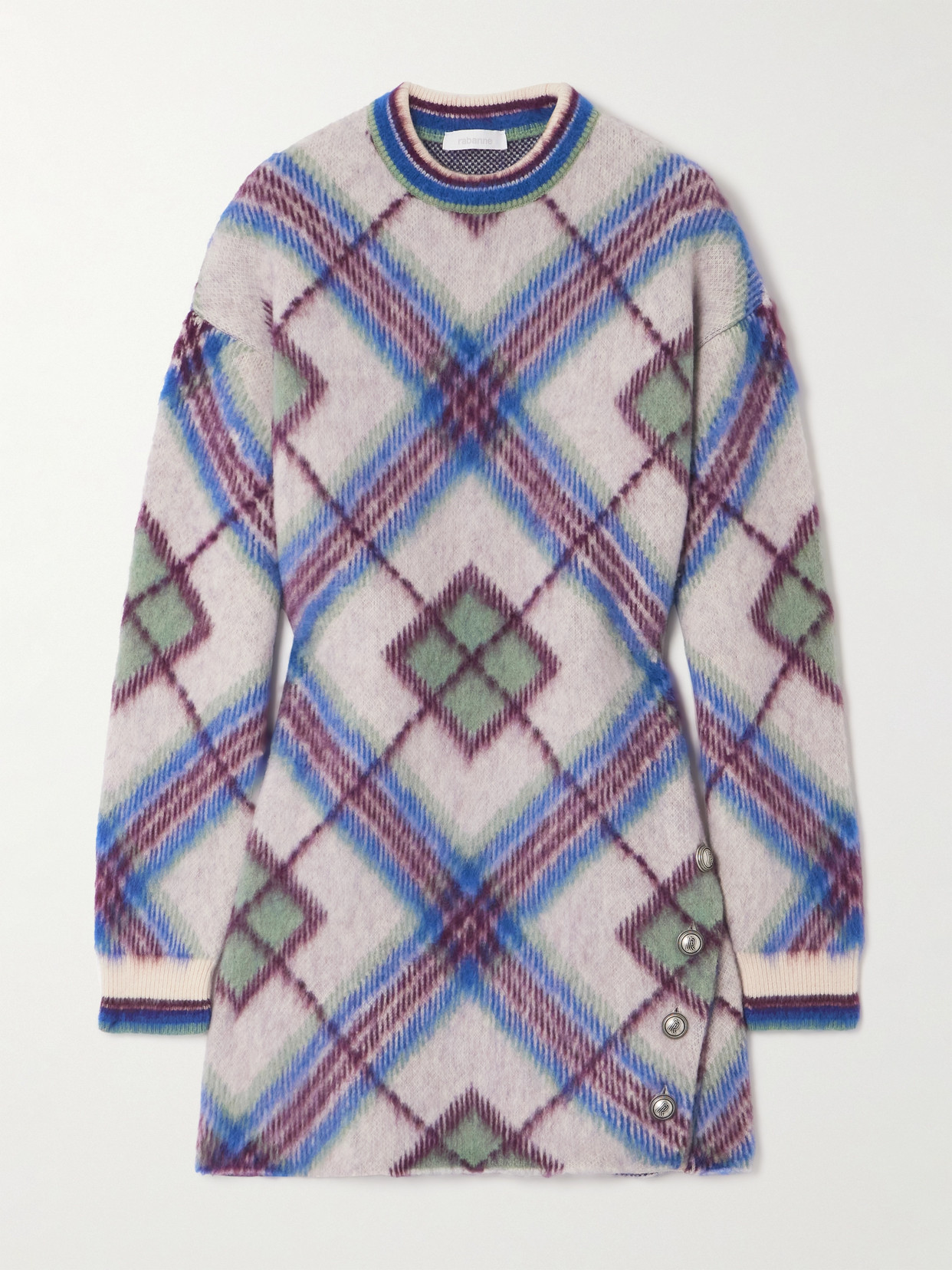 Rabanne Checked Knitted Mini Dress In Blue