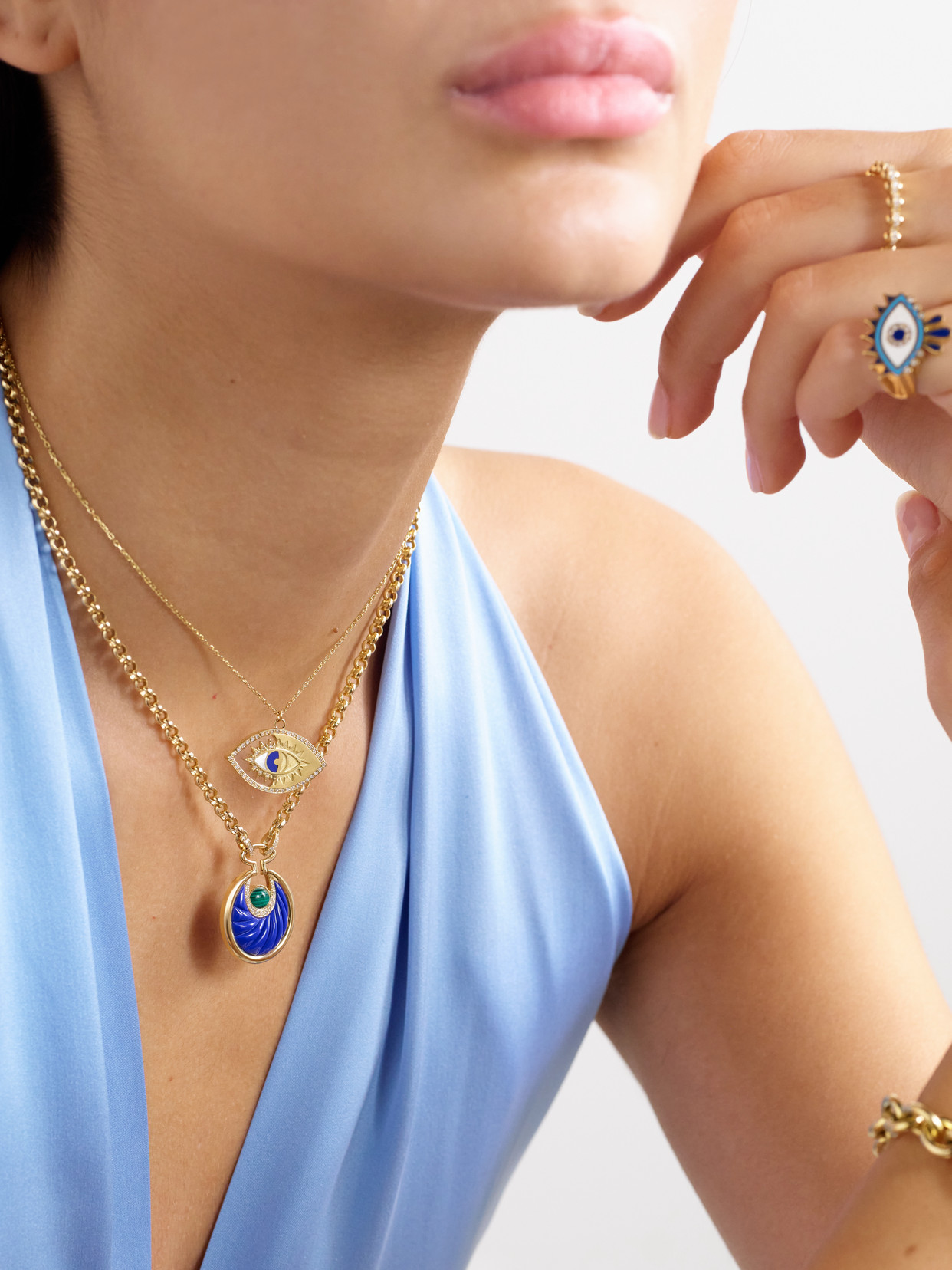 L'atelier Nawbar Circus Moon Big 18-karat Gold Multi-stone Necklace In Blue