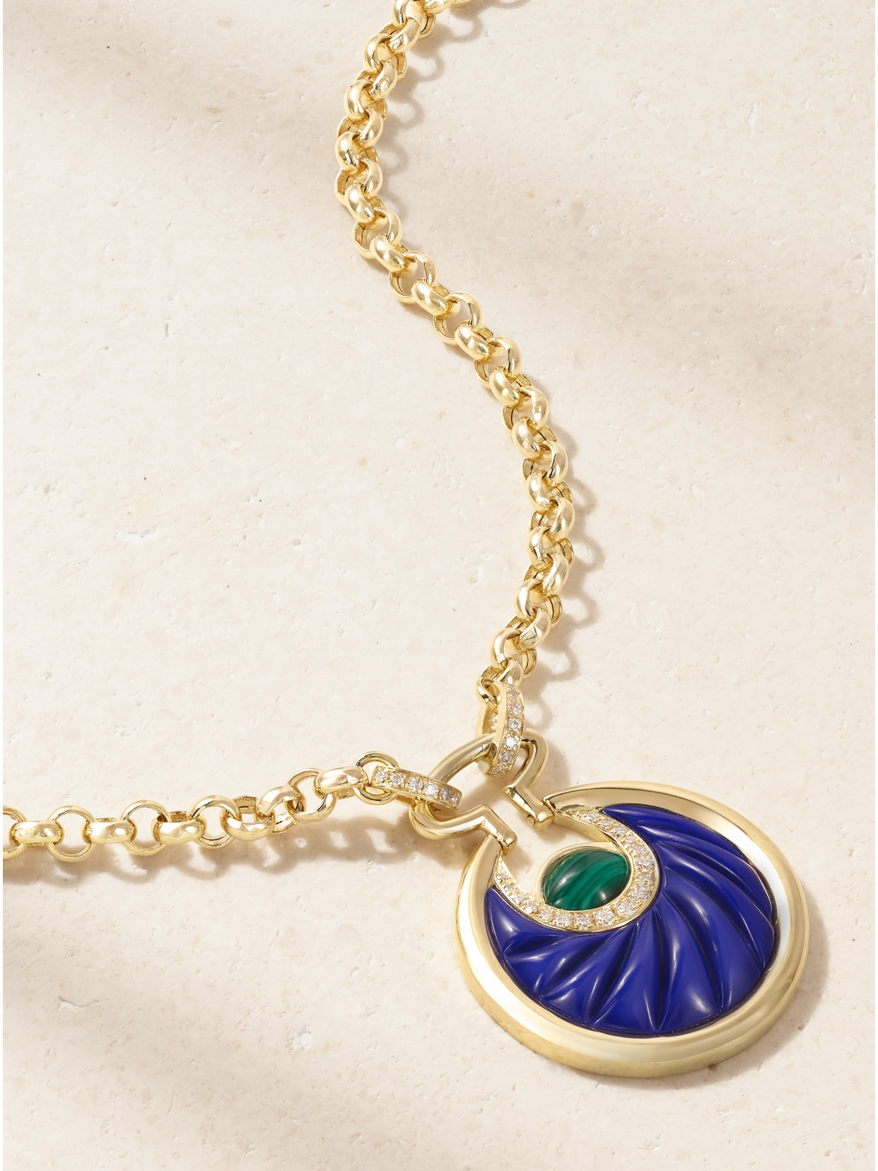 L'atelier Nawbar Circus Moon Big 18-karat Gold Multi-stone Necklace In Blue