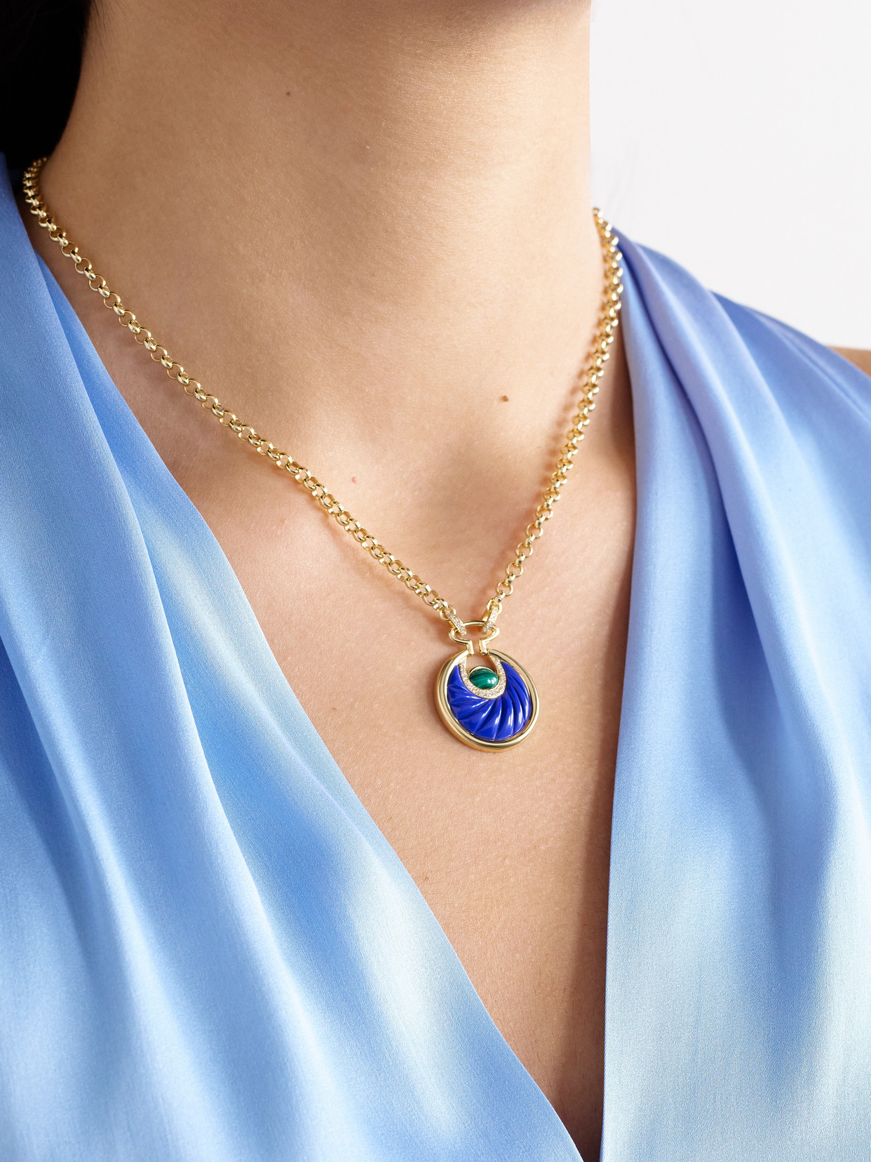 L'atelier Nawbar Circus Moon Big 18-karat Gold Multi-stone Necklace In Blue