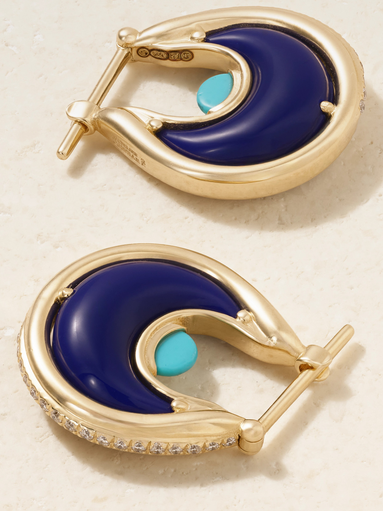 L'atelier Nawbar Diana Small 18-karat Gold Multi-stone Hoop Earrings In Blue