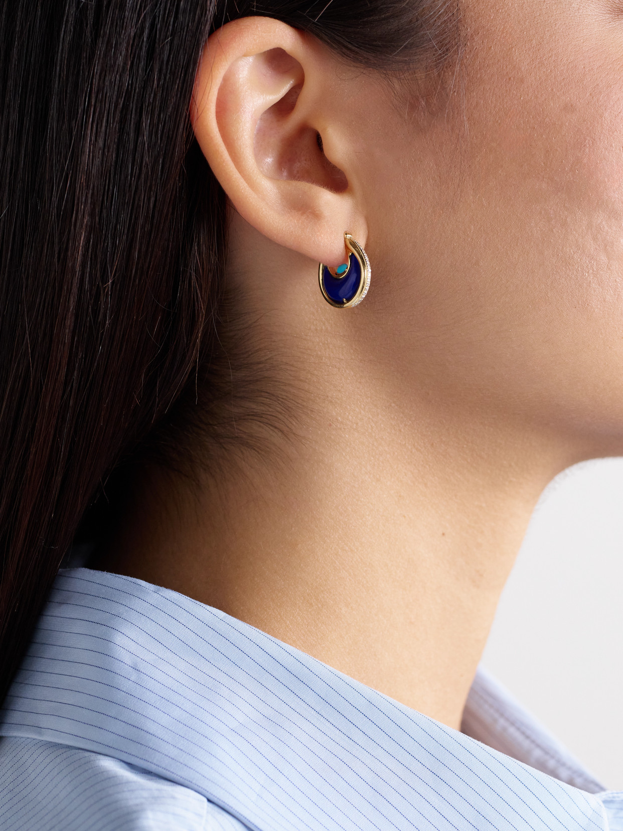 L'atelier Nawbar Diana Small 18-karat Gold Multi-stone Hoop Earrings In Blue
