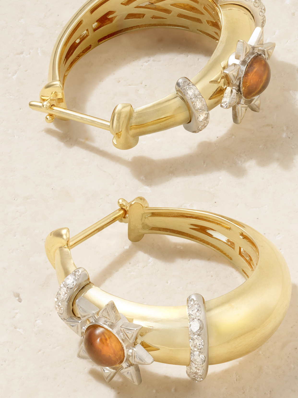 L'atelier Nawbar Buoy Star Seed 18-karat Yellow And Rhodium-plated White Gold, Citrine And Diamond Hoop Earrings In Gold