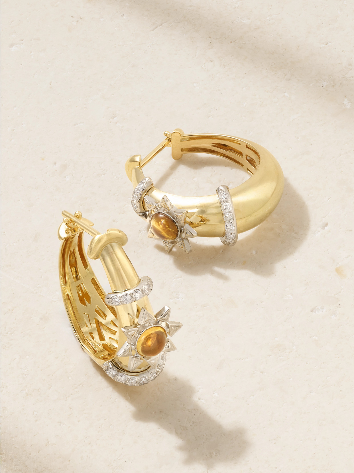 L'atelier Nawbar Buoy Star Seed 18-karat Yellow And Rhodium-plated White Gold, Citrine And Diamond Hoop Earrings
