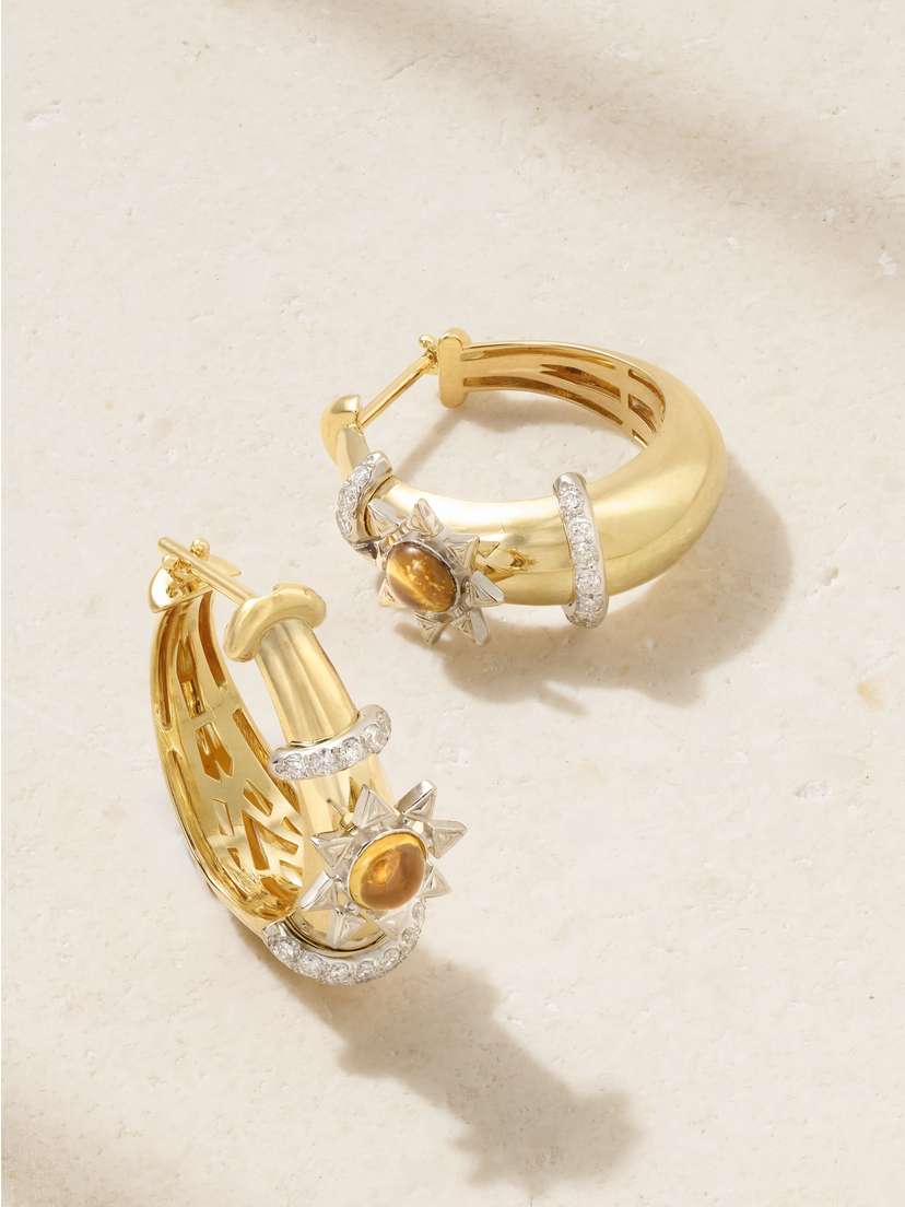L’Atelier Nawbar Buoy Star Seed 18-karat Yellow And Rhodium-plated White Gold, Citrine And Diamond Hoop Earrings