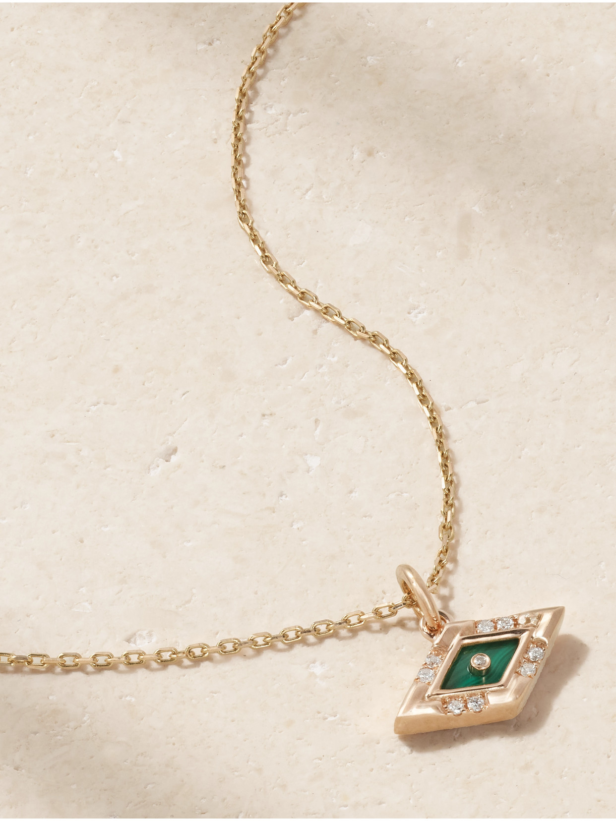 L'atelier Nawbar Mini Eye 18-karat Rose Gold, Malachite And Diamond Necklace In Green