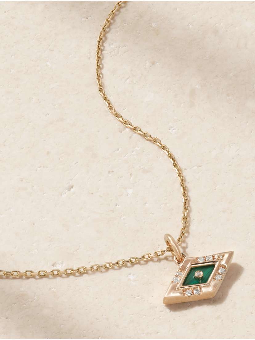 L’Atelier Nawbar Mini Eye 18-karat Rose Gold, Malachite And Diamond Necklace